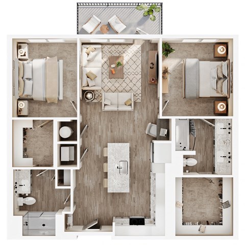 a 2 bedroom floor plan with a bathroom and a living room
